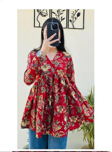 BIBHATSU Casual Floral Print Women Red Top