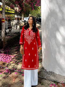 Lucknowi Chikan By AA Women Embroidered Straight Kurta