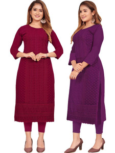 KAYRAAH Women Chikan Embroidery Straight Kurta