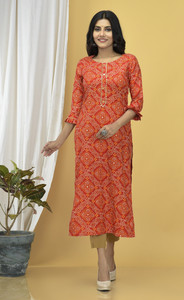 IPLIK Women Bandhani Straight Kurta