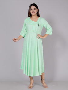 YELLOW GALLERY Women Fit and Flare Light Green Midi/Calf Length Dress