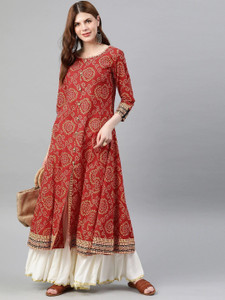 IKRASS Women Printed Frontslit Kurta