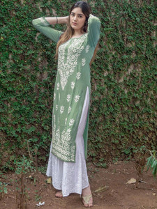 PRITITEX Women Chikan Embroidery Straight Kurta