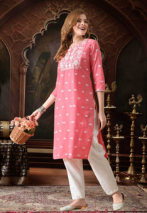 Wawlooks Women Floral Print, Embroidered, Embellished, Printed Straight Kurta