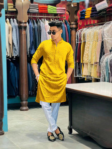 romj Men Chikan Embroidery Straight Kurta
