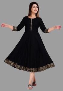queen Consort Women Solid, Printed Anarkali Kurta