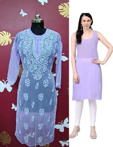 Lucknowi Chikankari Women Chikan Embroidery Straight Kurta