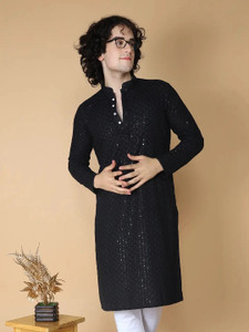 Ladyflock Men Chikan Embroidery Straight Kurta