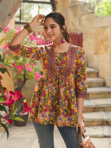 CHANDRA FASHION Casual Floral Print, Ethnic Motifs, Printed Women Yellow Top