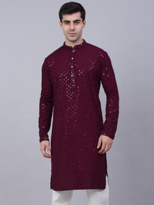 CHIRASVI Men Chikan Embroidery Straight Kurta