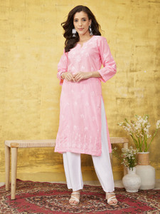 ADA Women Chikan Embroidery, Embroidered Straight Kurta