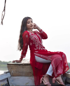 ZA chikankari Women Chikan Embroidery Straight Kurta