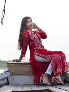 ZA chikankari Women Chikan Embroidery Straight Kurta