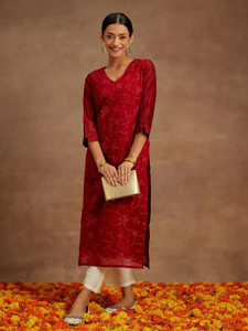 LIBAS Women Embroidered Straight Kurta