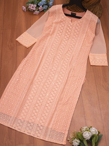 Felopie Women Chikan Embroidery A-line Kurta