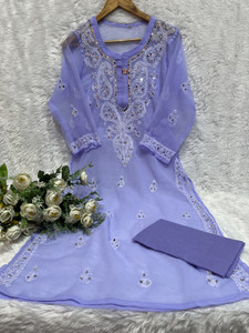 Chikankari Women Chikan Embroidery A-line Kurta
