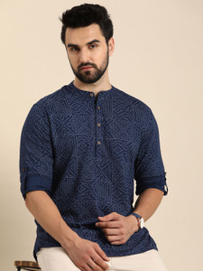ANOUK Men Geometric Print Straight Kurta