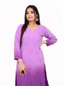 Narayani Collections Women Chikan Embroidery Straight Kurta