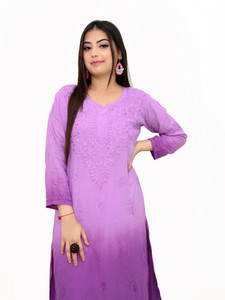 Narayani Collections Women Chikan Embroidery Straight Kurta