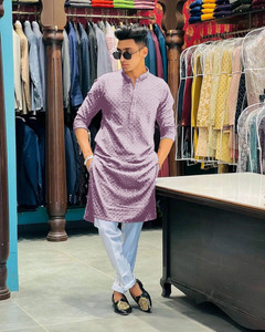 KURTAFORMEN Men Chikan Embroidery Straight Kurta
