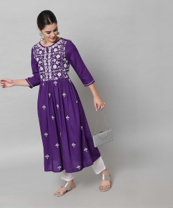 ANGITA Women Chikan Embroidery Flared Kurta