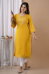 his&her Women Embroidered Straight Kurta