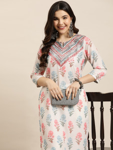 BKApparels Women Chikan Embroidery Straight Kurta