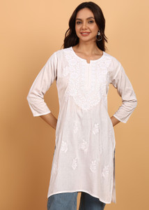 TOP N THREAD Women Chikan Embroidery, Embroidered, Self Design Straight Kurta