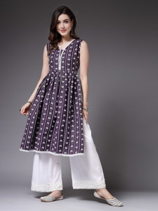 Stylum Women Woven Design, Chikan Embroidery A-line Kurta
