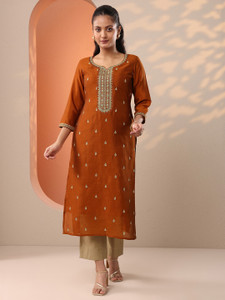 LIBAS Women Embroidered, Embellished Straight Kurta
