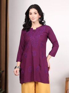 TOP N THREAD Women Chikan Embroidery A-line Kurta