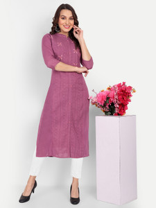 4U Fashion Women Chikan Embroidery Straight Kurta