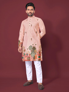 LeipZig Men Floral Print Straight Kurta