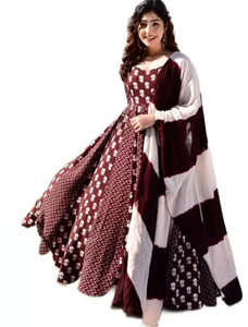 ONTEK Women Block Print Gown Kurta