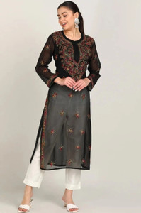 Neelam Chikan Women Chikan Embroidery Straight Kurta