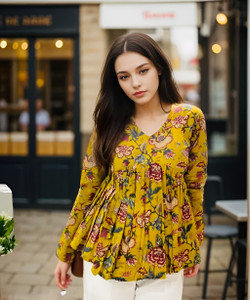 Mauka Casual Printed Women Yellow Top