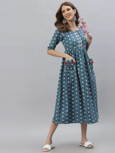 HEARTLOOM Women Woven Design Flared Kurta