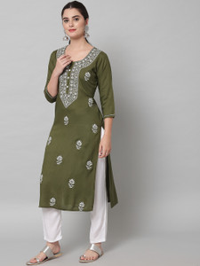 ANGITA Women Chikan Embroidery A-line Kurta