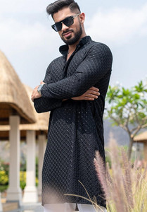 Lazzly Men Printed, Chikan Embroidery Straight Kurta