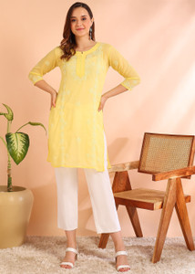 VAHSON Women Chikan Embroidery, Embroidered Straight Kurta