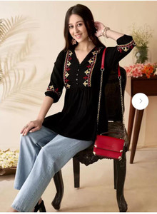 Emica Women Embroidered Flared Kurta
