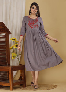 Dark Grey Rayon Embroidered Kurti LKV00914