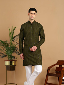 FUBAR Men Chikan Embroidery Straight Kurta