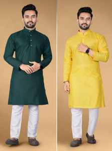 LYPLO Men Solid Straight Kurta