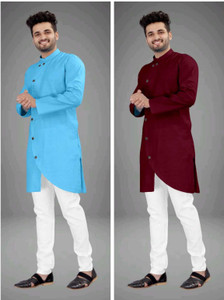 DIAMOND CLUSTER Men Solid Asymmetric Kurta