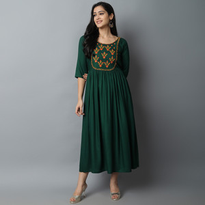 Kriska Women Embroidered A-line Kurta