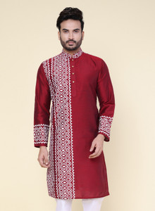 W & G Men Self Design Straight Kurta
