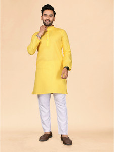 ANAND Men Solid, Self Design A-line Kurta