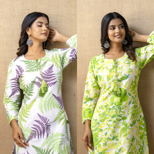 टाइब्रा अटायर महिलाओं के लिए फ्लोरल प्रिंट स्ट्रेट कुर्ता