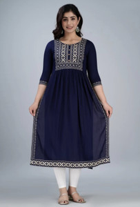 USSMA Women Printed, Embroidered Straight Kurta